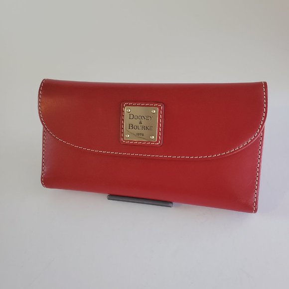 Dooney & Bourke Red Smooth Leather Trifold Clutch Checkbook Wallet 2 pc Set - Picture 11 of 11